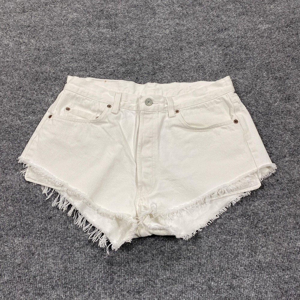 Levis 501 Cut-Off Shorts Womens 32 White Jorts Distressed Daisy Duke Booty Biker